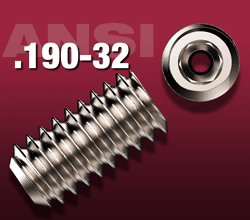 10-32 Socket Head Set Screws Side view and top view of 10-32 socket head set screws