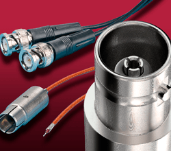 Close up of UHV connector to cable, air-side BNC to BNC connector with close up of BNC coaxial cable 