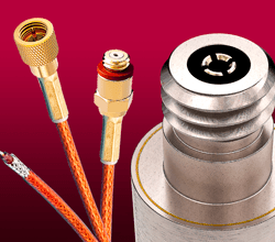 Close up of SMA coaxial cable and UHV cables