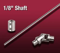 1/8" Motion and Manipulation Accessories 1/8" precision ground shaft stock, sleeve coupling and universal joint