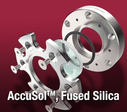 Deconstructed model of demountable viewport, Accu-Sol glass and o-ring on CF flange