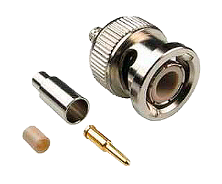 Male BNC Connector with Gold Pin, PEEK Sleeve and Crimp Sleeve 