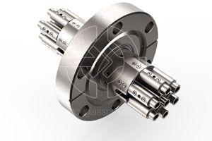 Seven, 400-Micron, UV/VIS Fiber Optic Feedthrough Mounted on a 2.75" CF Flange with a Non-Threaded Female SMA Interface on Both Ends